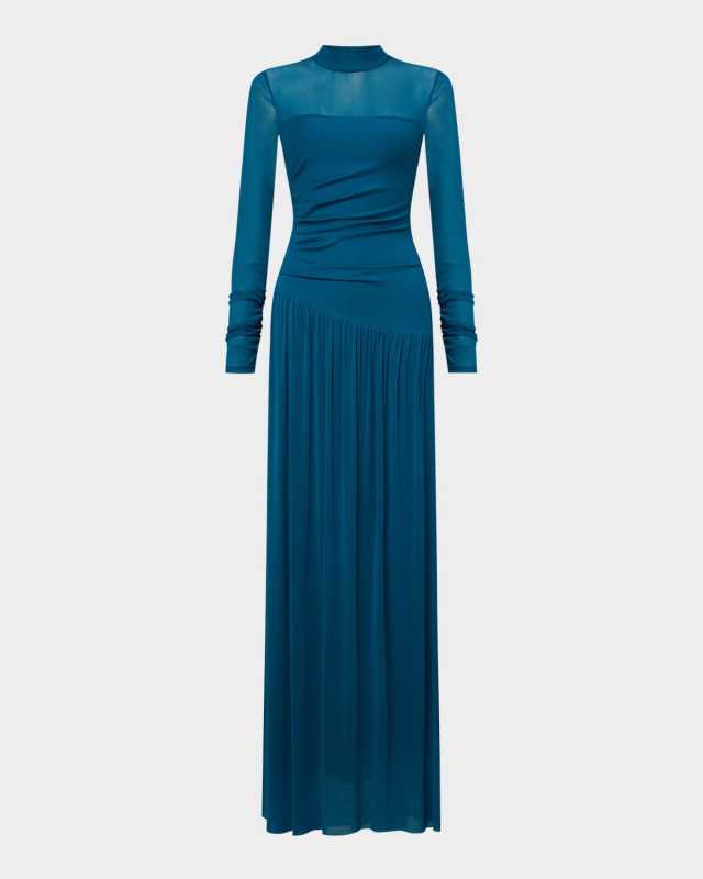 Kirstie Ruched Mock-Neck Maxi Dress